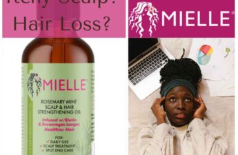 text reads itchy scalp? Hair loss? and has a photo mielle's rosemary mint oil